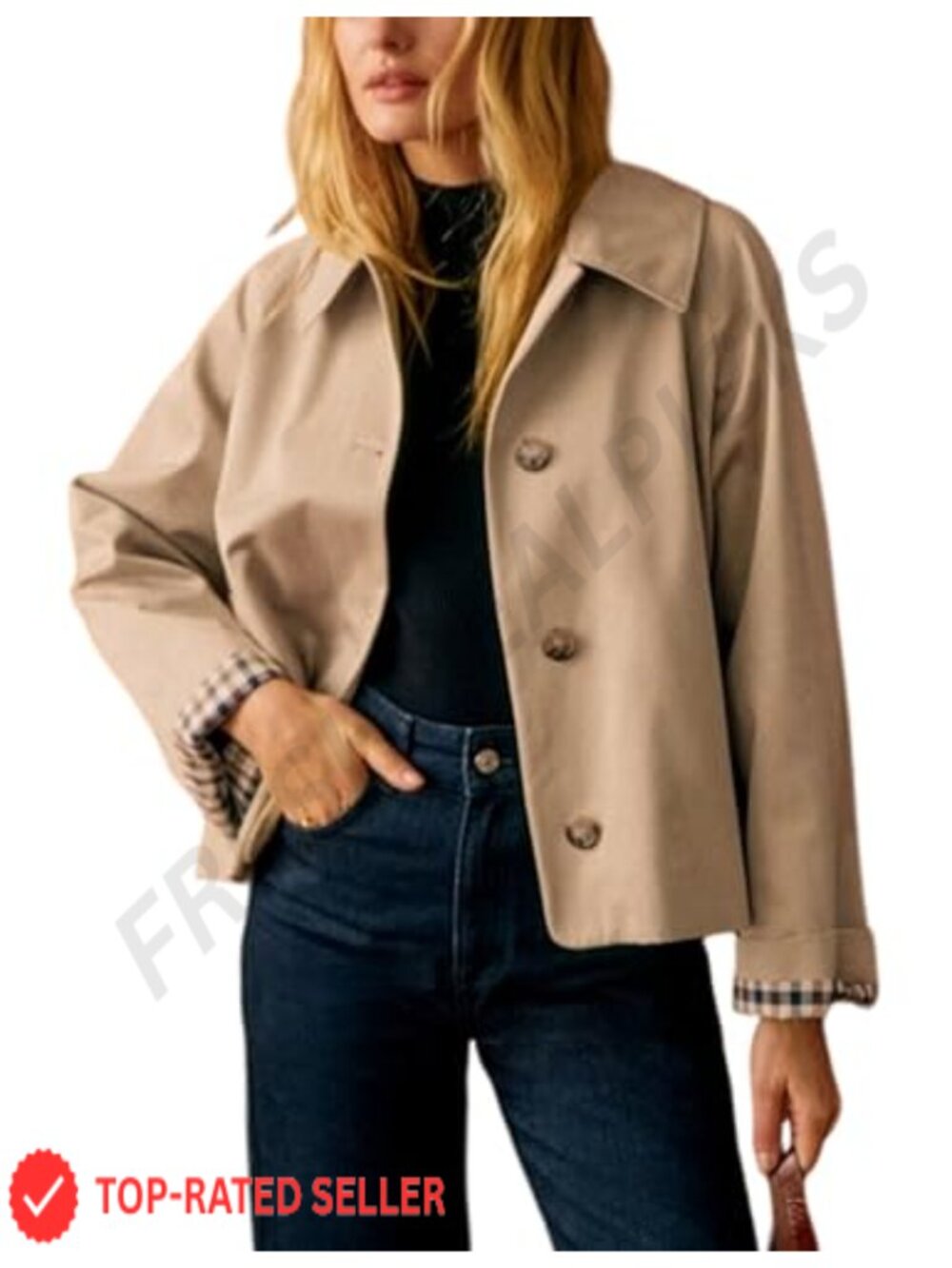 Women's Oversize Trench Coat with Plaid Lining, Casual Jacket